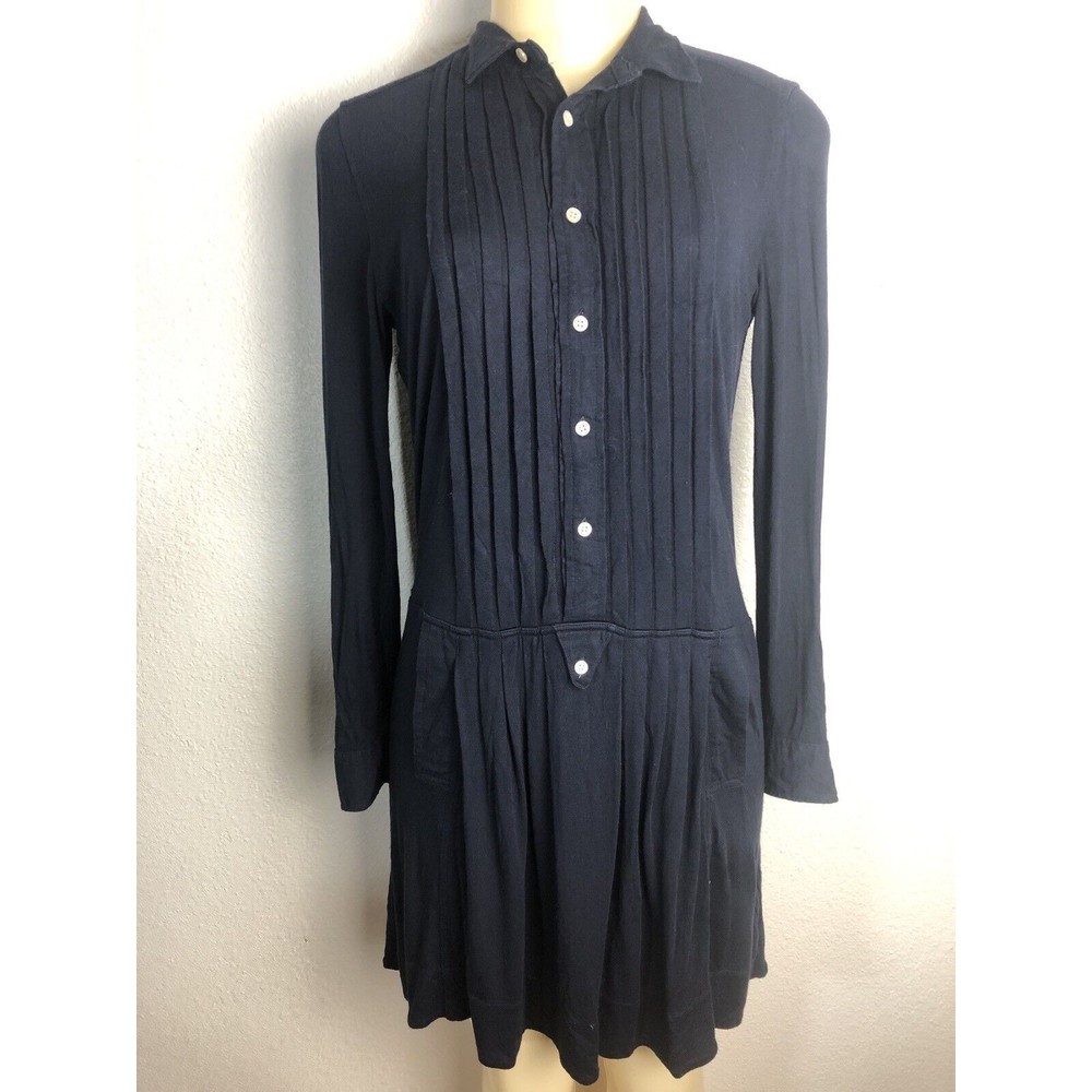 Beautiful Polo Ralph Lauren Womens Navy Blue Casual Dress XS Button Up Pleats